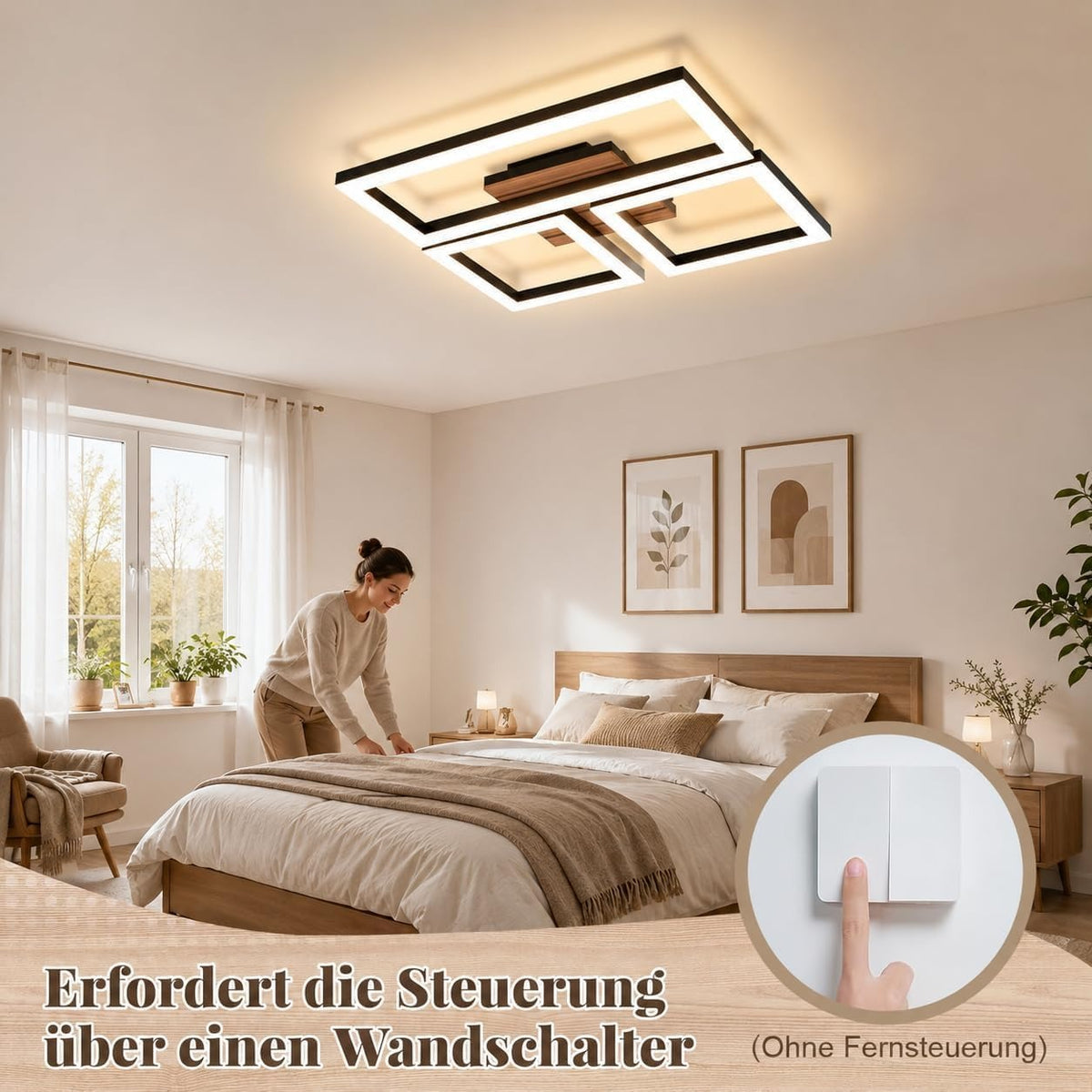ZMH LED Deckenlampe Wohnzimmer Deckenleuchte Schwarz Wohnzimmerlampe 37cm