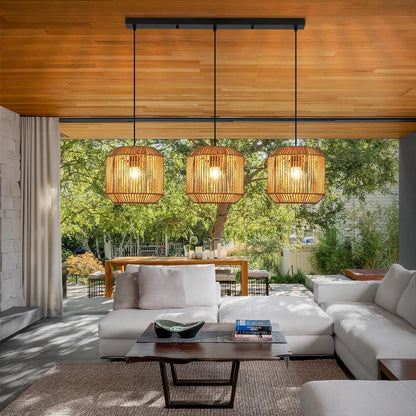ZMH Pendelleuchte Boho Hängelampe Rattan Lampe Hängend Höhenverstellbar