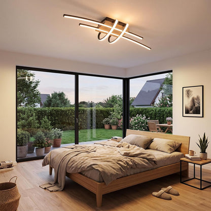 ZMH LED Deckenlampe Wohnzimmer Holz Deckenleuchte Schwarz Wohnzimmerlampe