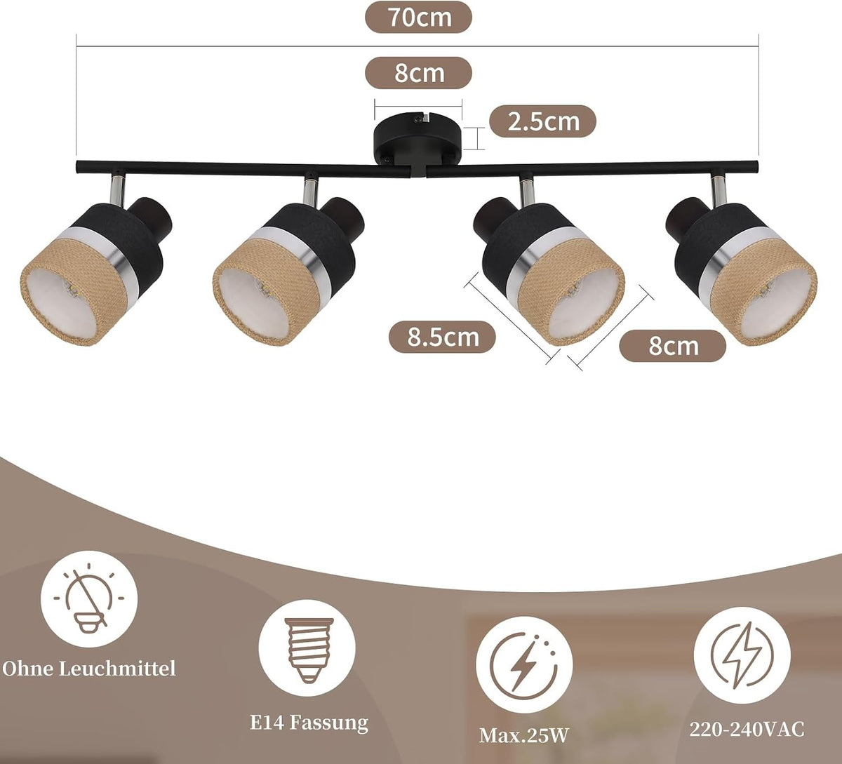 ZMH LED Deckenstrahler Deckenlampe Schwarz 4-1 Flammig Deckenleuchte