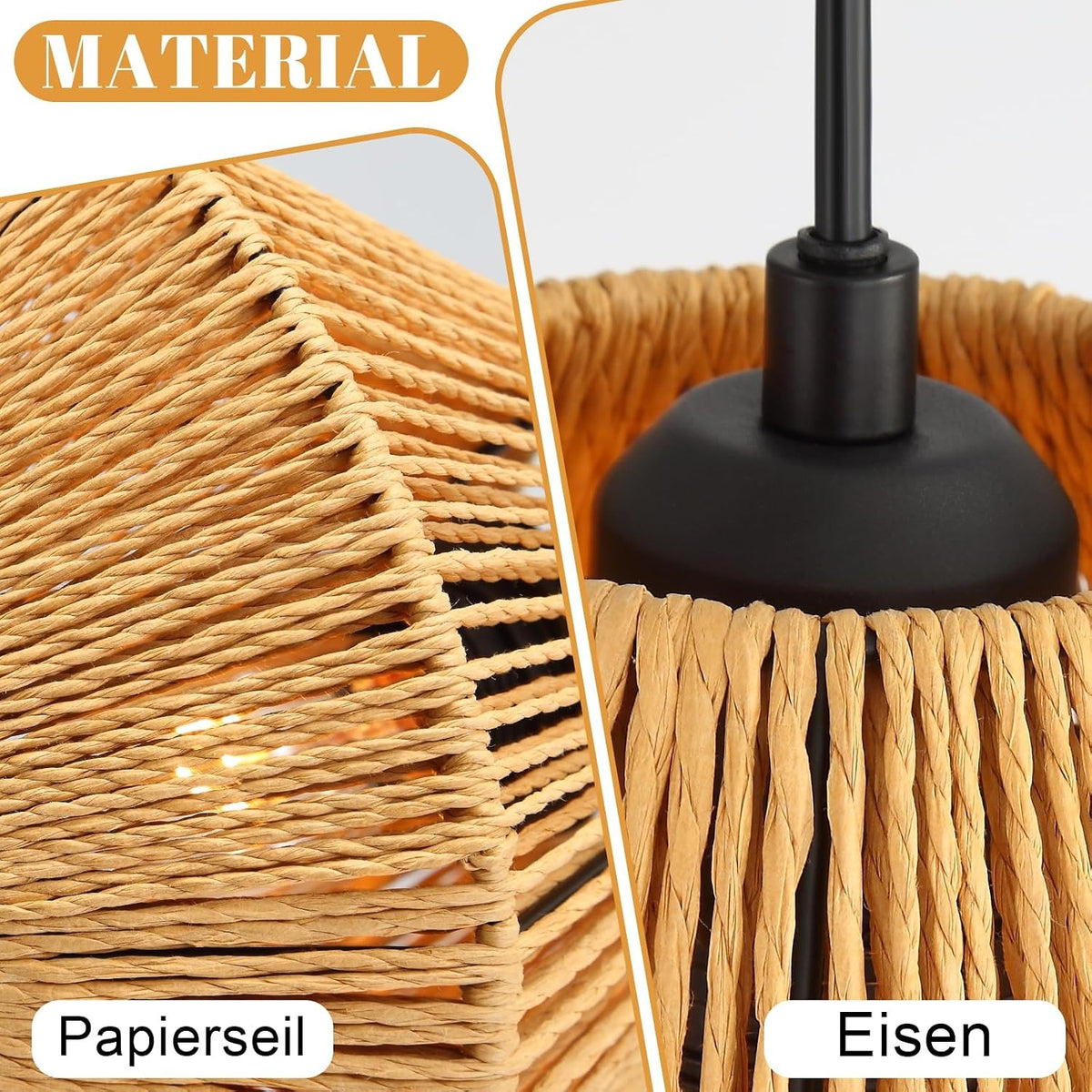 ZMH Pendelleuchte Boho Hängelampe Rattan Lampe Hängend Höhenverstellbar