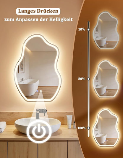 ZMH Asymmetrisch Badspiegel Mit Beleuchtung,60x80cm LED Bad Wandspiegel