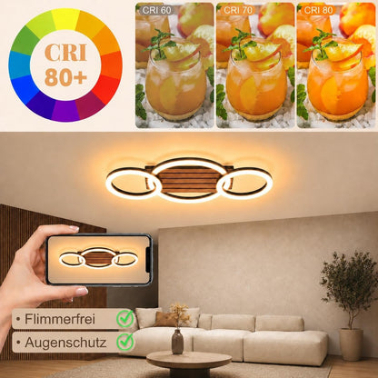 ZMH LED Deckenleuchte Wohnzimmer Deckenlampe 58CM Schwarz Holzoptik
