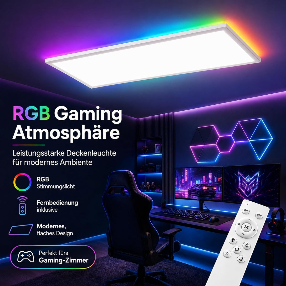 ZNM LED Panel 120x30 Cm Weiß, LED Deckenleuchte 36 W, Deckenlampe Wohnzimmer