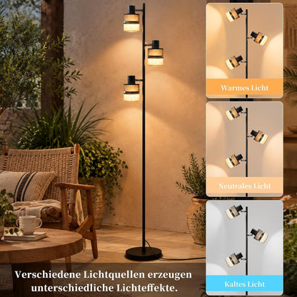 ZMH Stehlampe Wohnzimmer Stehleuchte Schwarz Vintage 3 Flammig E14