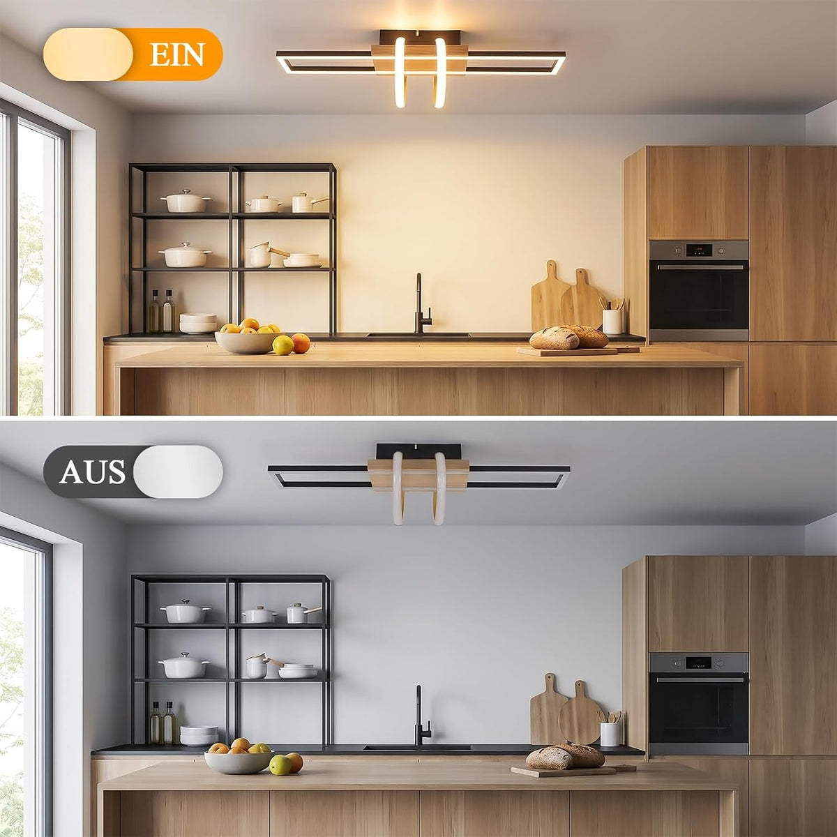 ZMH Deckenlampe LED Deckenleuchte Schlafzimmer Holz Schwarz Wohnzimmerlampe