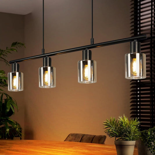 ZMH Hängelampe 4 flammig Pendelleuchte esstisch - Vintage Esstischlampe | hängend Schwarz industrial Hängeleuchte Glas E14 retro Esszimmerlampe Pendellampe für Esszimmer Küche (Ohne Leuchtmittel)