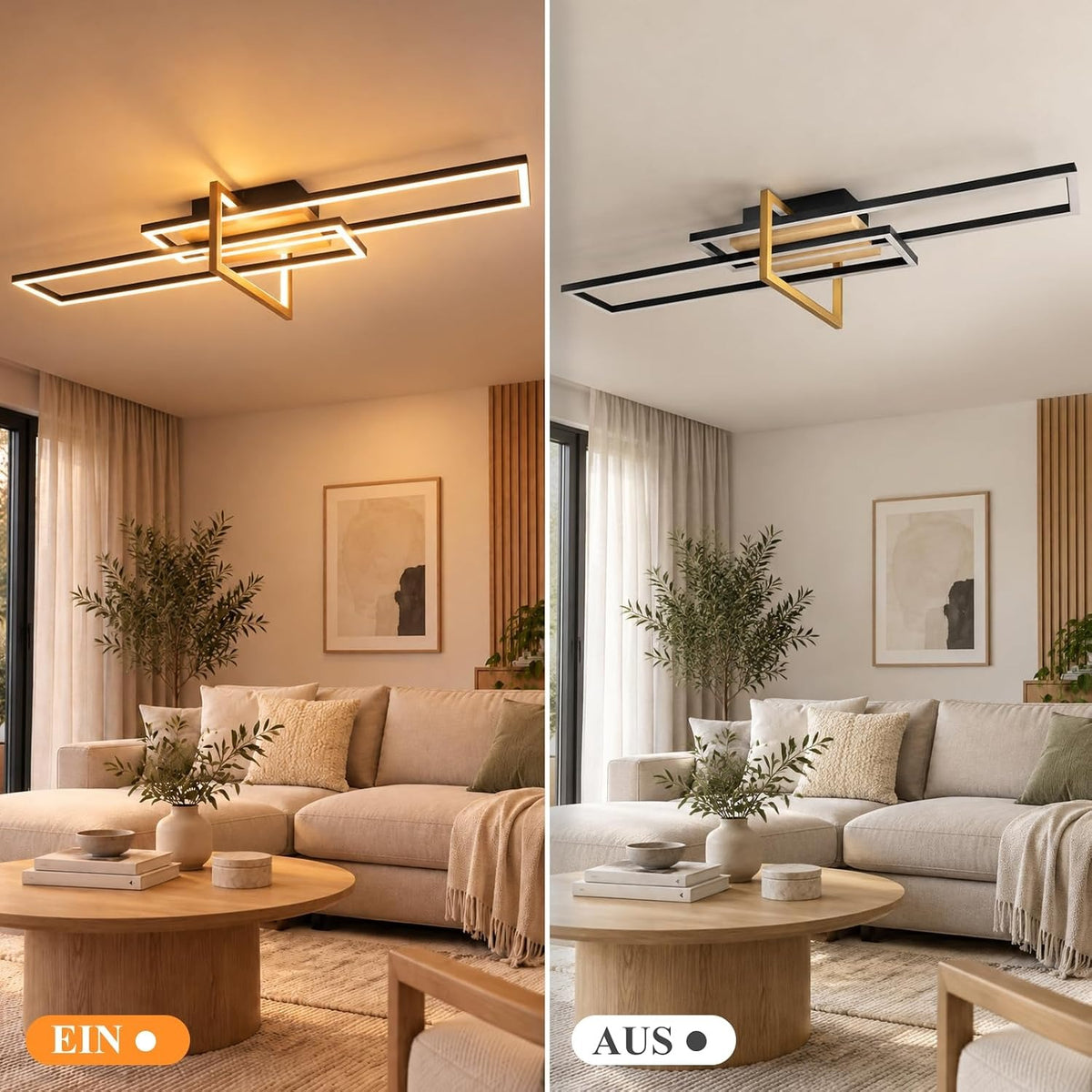 ZMH Deckenlampe Wohnzimmer LED Deckenleuchte Holz Schwarz Schlafzimmerlampe
