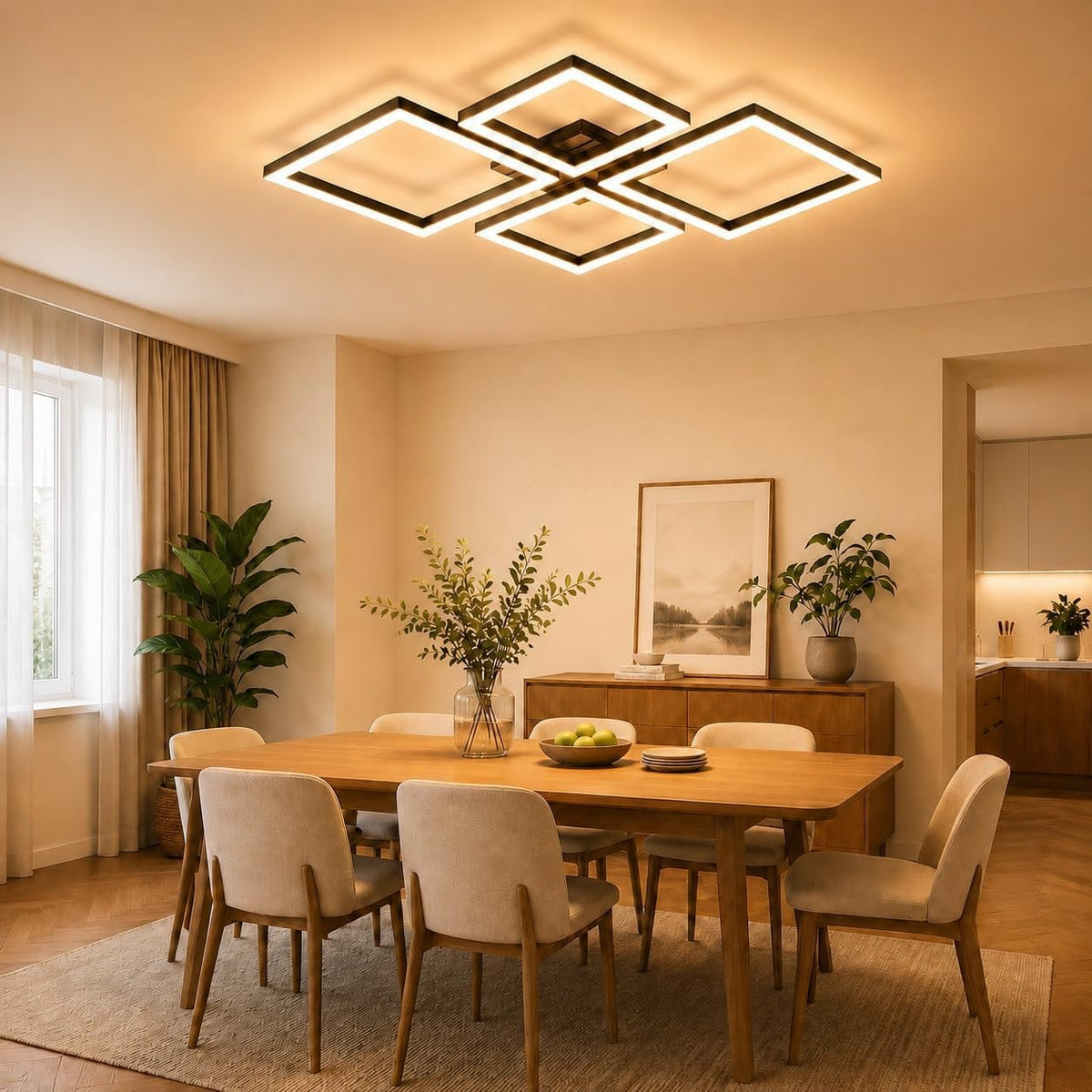 ZMH LED Deckenleuchte Wohnzimmer Deckenlampe 66CM Schwarz Wohnzimmerlampe