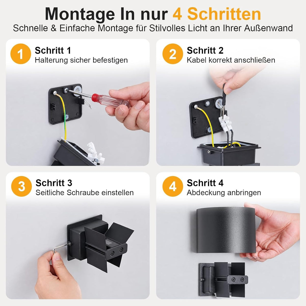 ZMH LED Aussenlampe mit Bewegungsmelder 4 Stück Außenwandleuchte 3000K