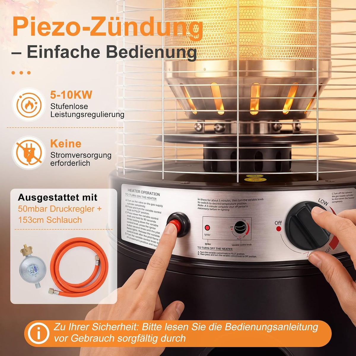 ZMH Heizstrahler Gas Outdoor 10 kW Terrassenstrahler Mit Rollen