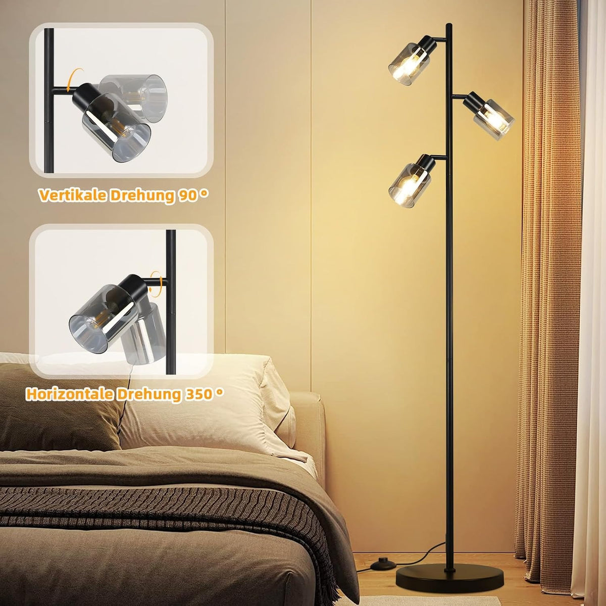 ZMH Stehlampe Vintage Wohnzimmer Schwarz: Stehleuchte Industrial
