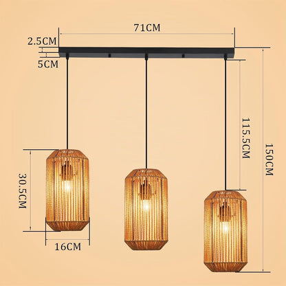 ZMH Pendelleuchte Boho Hängelampe Rattan Lampe Hängend Höhenverstellbar
