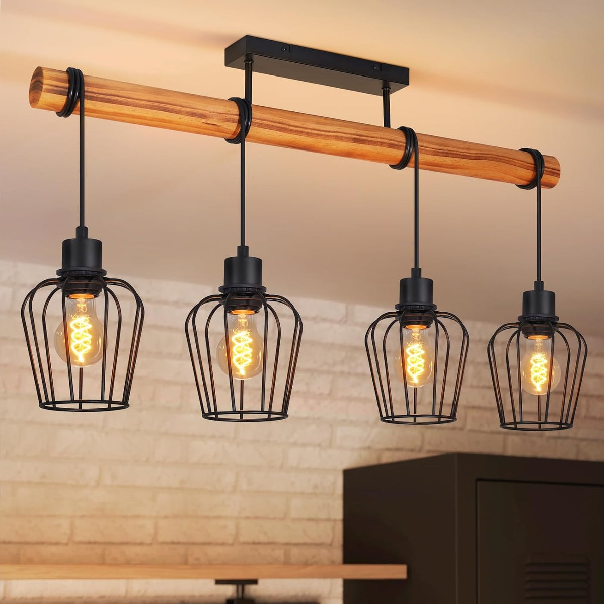 ZMH Vintage Deckenlampe Wohnzimmer Holz Deckenleuchte im Industrial Design