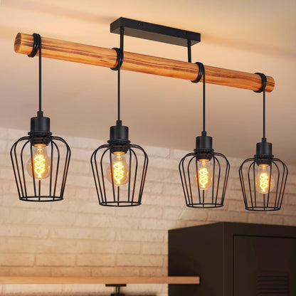 ZMH Vintage Deckenlampe Wohnzimmer Holz Deckenleuchte im Industrial Design