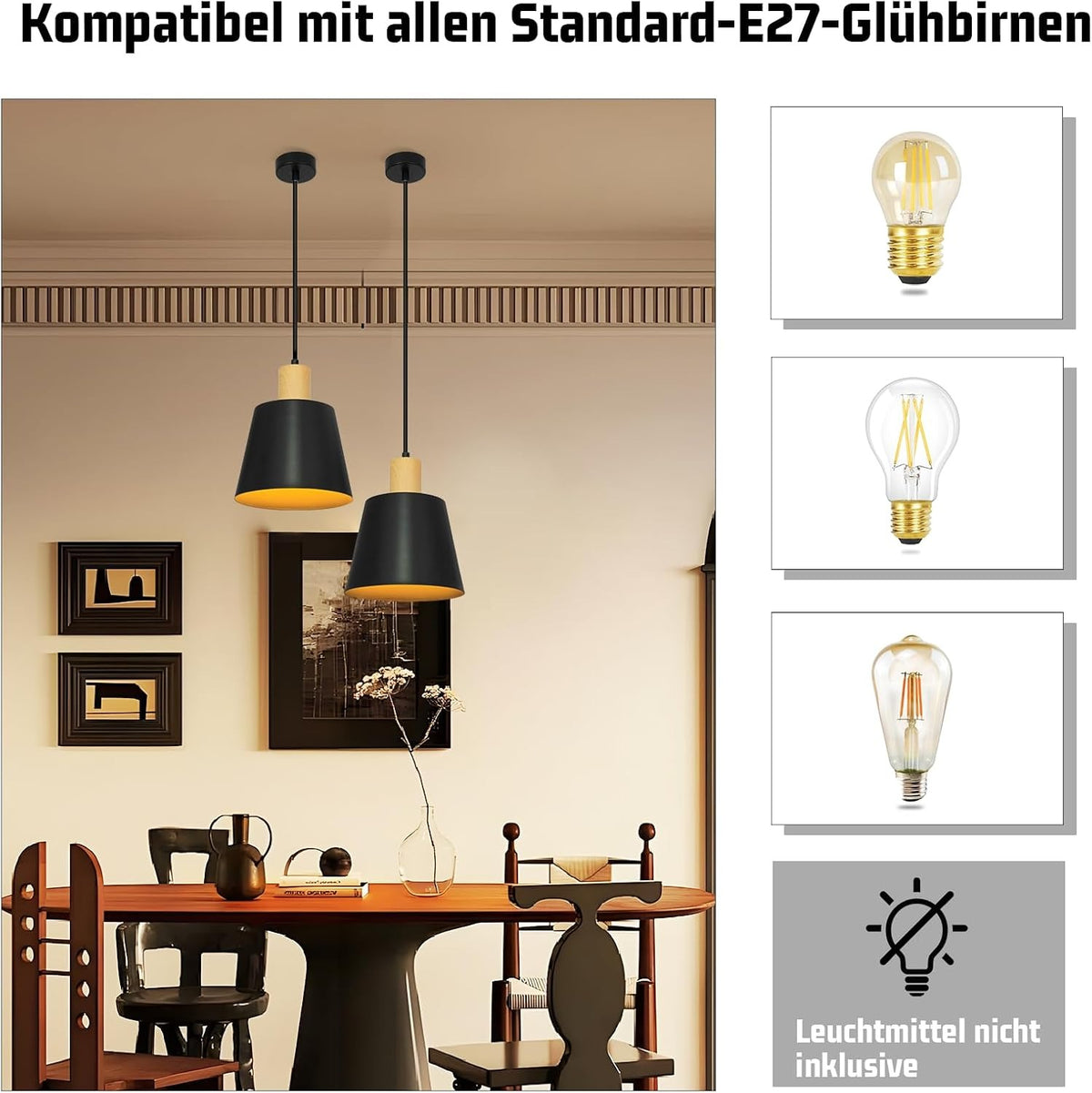 ZMH Hängelampe Vintage Esszimmer Pendelleuchte: 2er Industrial Hängeleuchte Ø20cm Schwarz Metall E27 Esstischlampe Retro Esszimmerlampe 1 Flammig Pendellampe für Küche Schlafzimmer Wohnzimmer Flur Bar