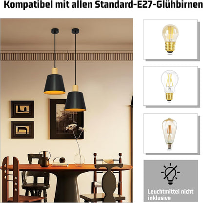 ZMH Hängelampe Vintage Esszimmer Pendelleuchte: 2er Industrial Hängeleuchte Ø20cm Schwarz Metall E27 Esstischlampe Retro Esszimmerlampe 1 Flammig Pendellampe für Küche Schlafzimmer Wohnzimmer Flur Bar