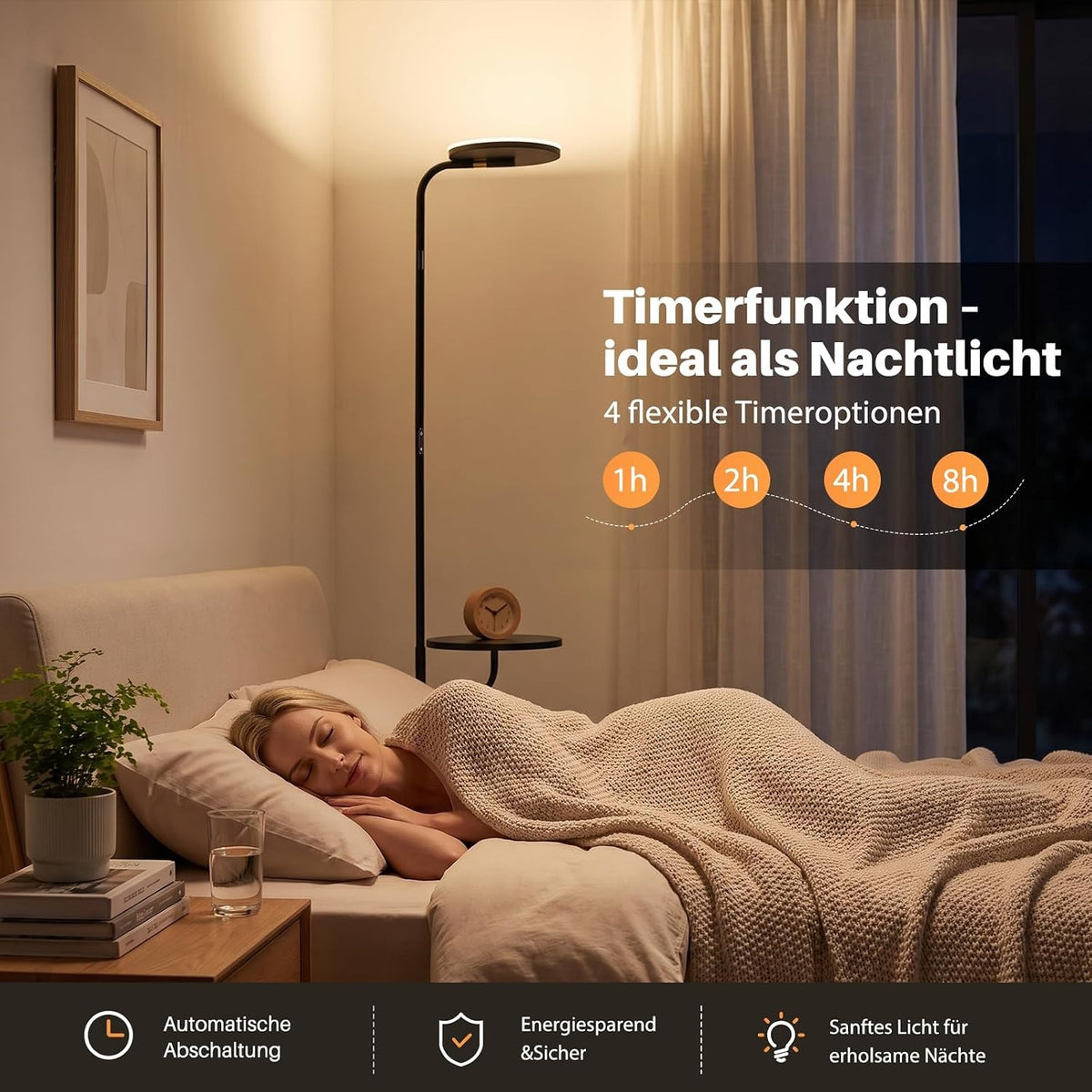 ZMH LED Stehlampe Wohnzimmer 30W Schwarz 174 cm Stehleuchte mit Fernbedienung