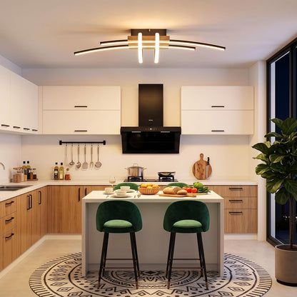 ZMH LED Deckenlampe Wohnzimmer Holz Deckenleuchte Schwarz Wohnzimmerlampe
