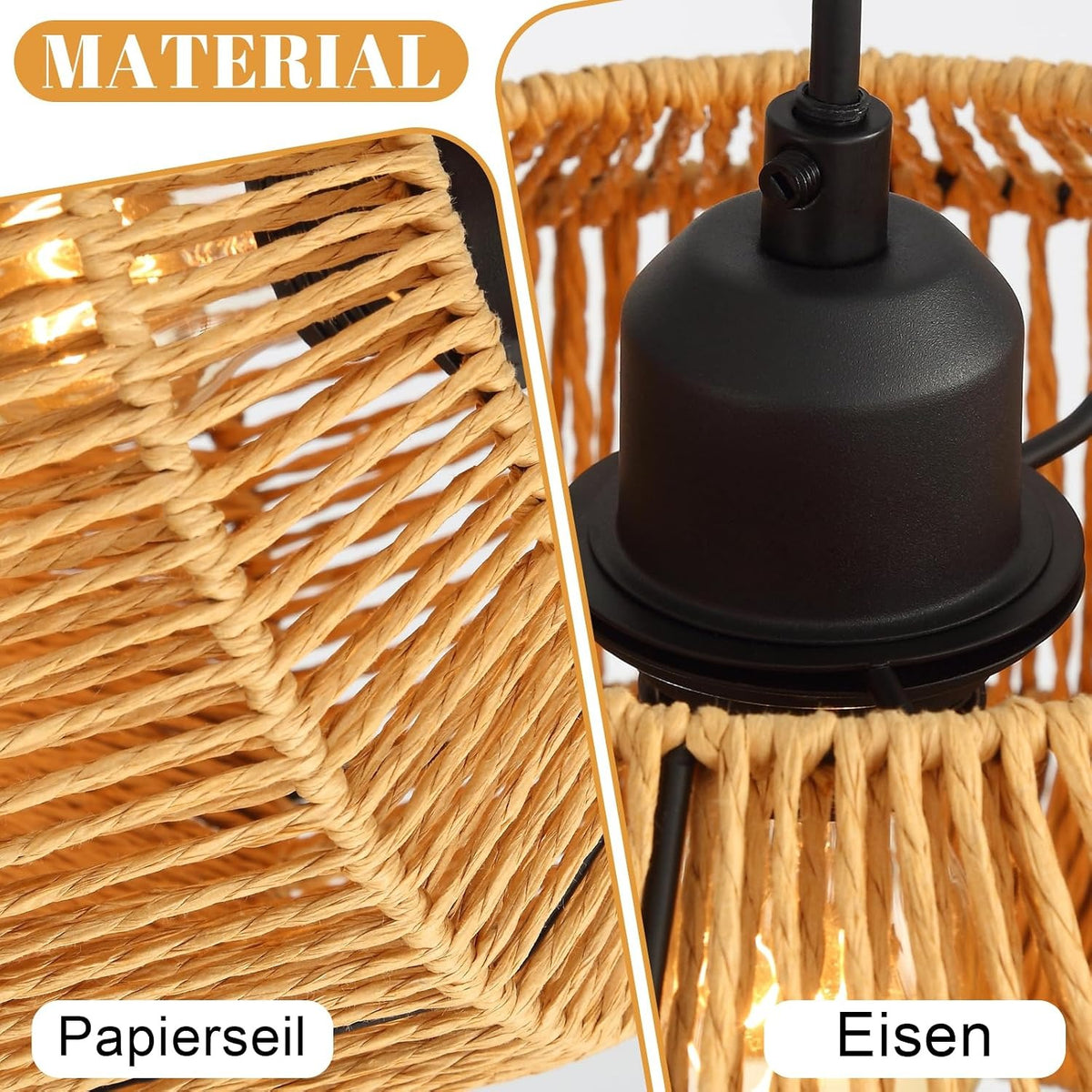 ZMH Pendelleuchte Boho Hängelampe Rattan Lampe Hängend Höhenverstellbar