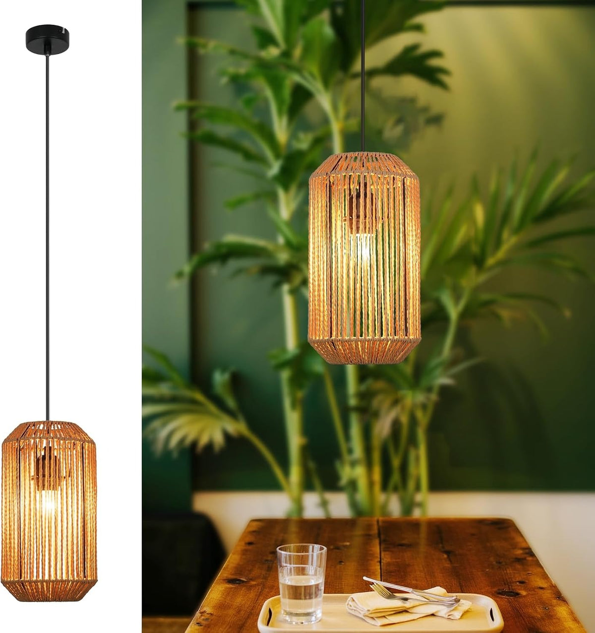 ZMH Hängelampe Vintage Hängeleuchte Esstisch - Φ16 Boho Pendelleuchte