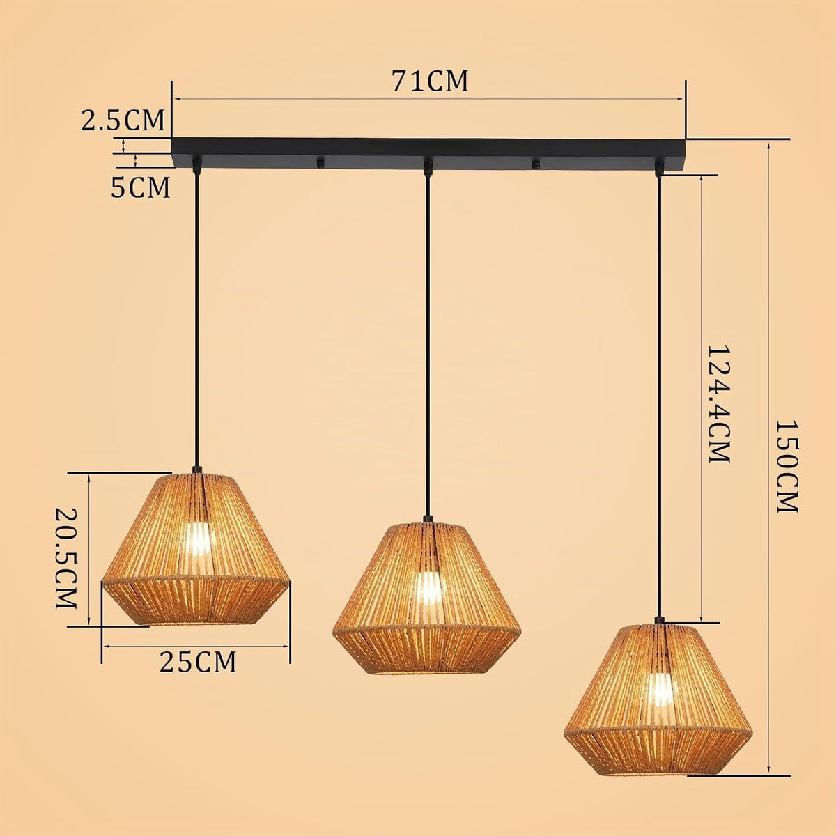 ZMH Pendelleuchte Boho Hängelampe Rattan Lampe Hängend Höhenverstellbar