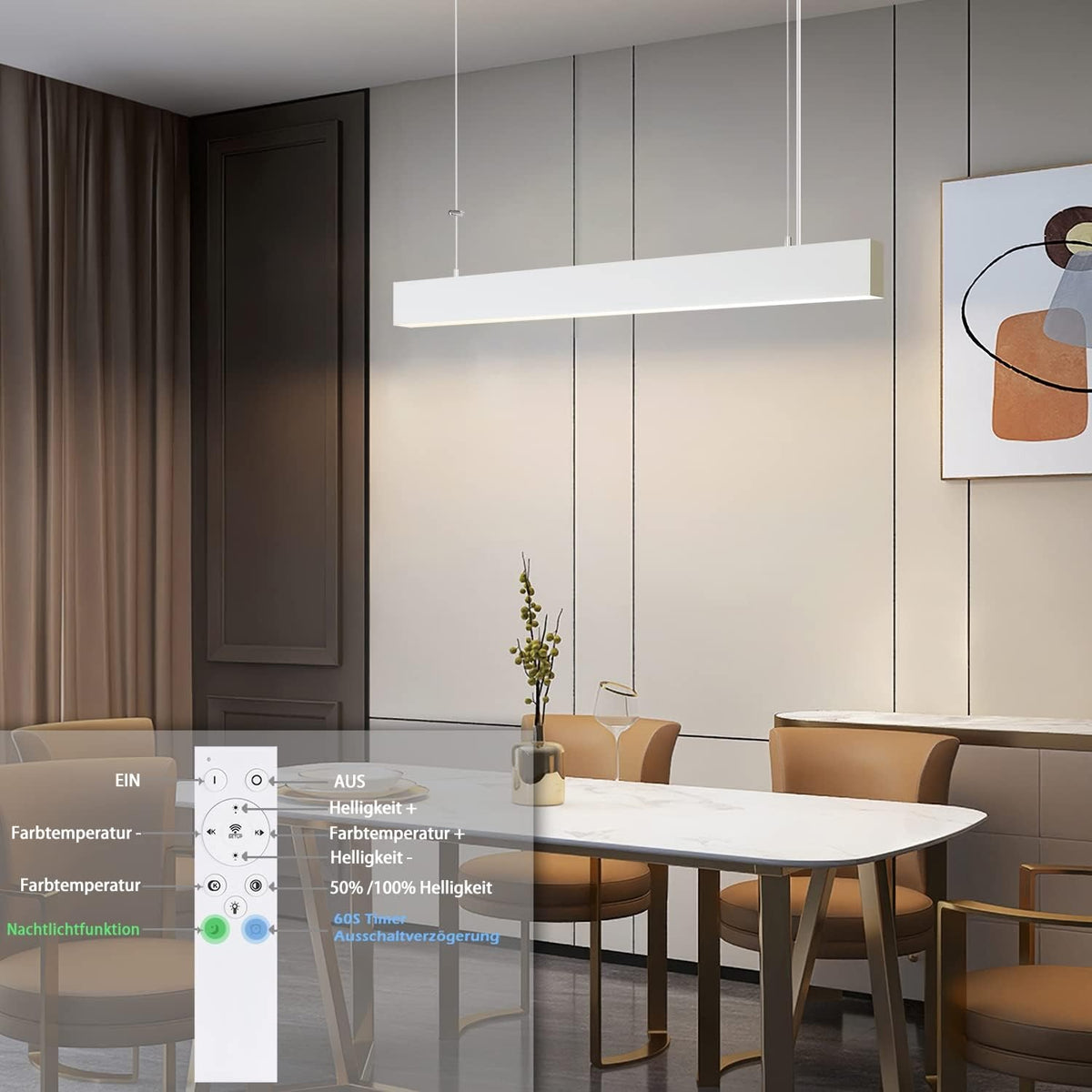 ZMH LED Pendelleuchte Esstisch Hängelampe Dimmbar - Modern Weiss