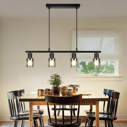 ZMH Hängelampe 4 flammig Pendelleuchte esstisch - Vintage Esstischlampe | hängend Schwarz industrial Hängeleuchte Glas E14 retro Esszimmerlampe Pendellampe für Esszimmer Küche (Ohne Leuchtmittel)