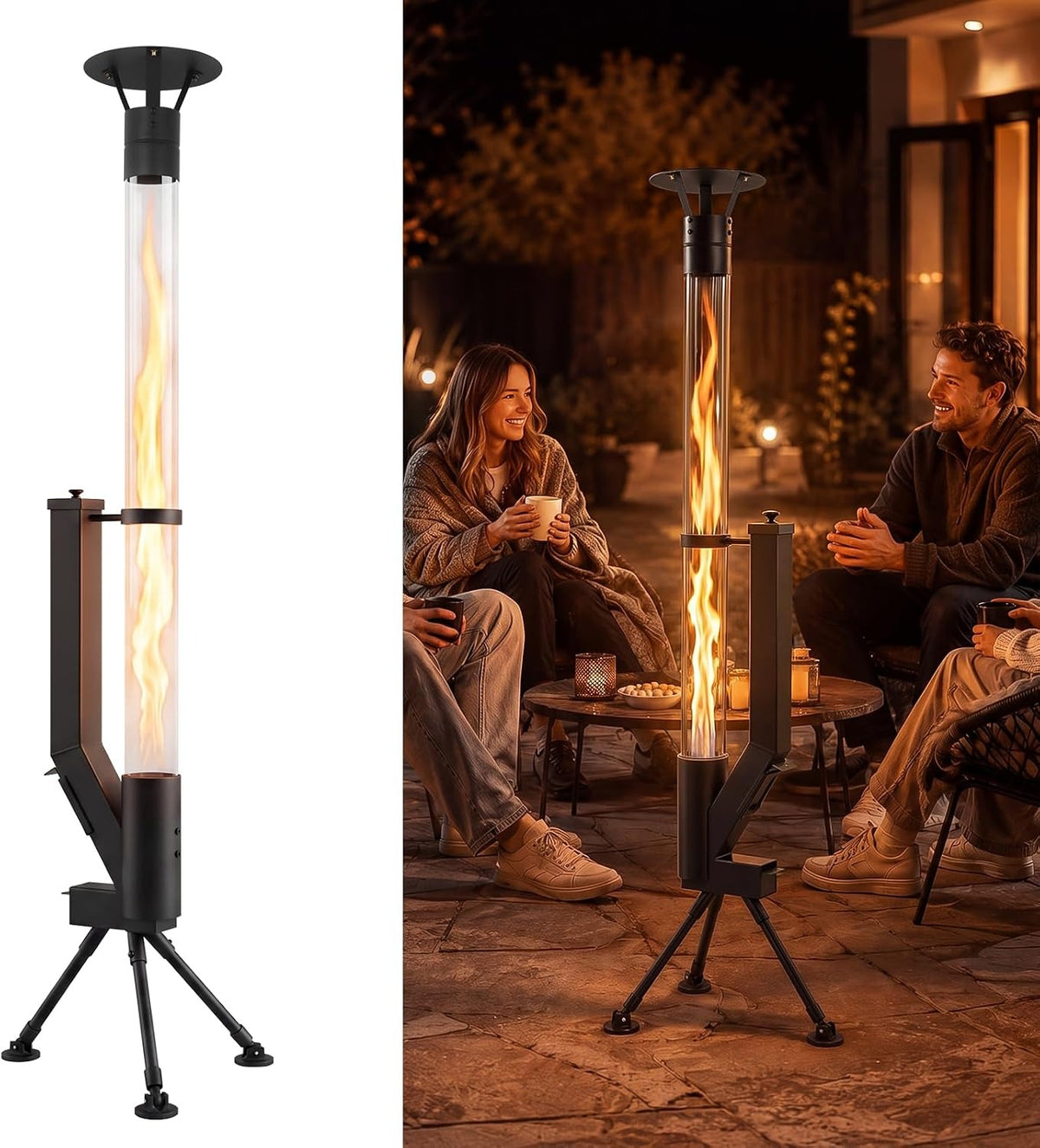 ZMH Pellet Terrassenheizer Outdoor Feuerrohr mit Glasrohr 167CM