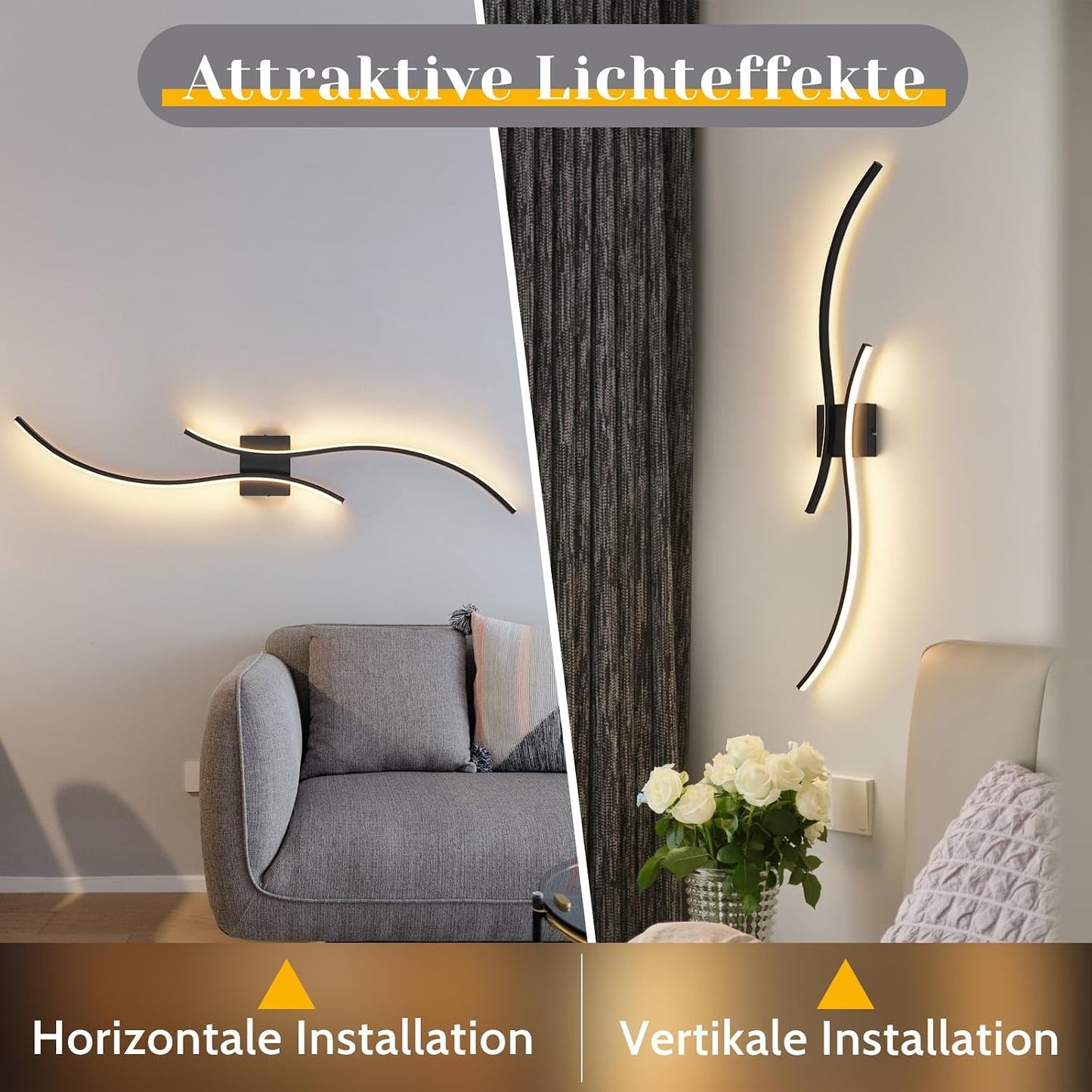 ZMH LED Wandleuchte Innen 100cm - 14W Wandlampe Schwarz Flurlampe Wand | Modern Design 3000K Warmweiß Minimalistische Wandbeleuchtung