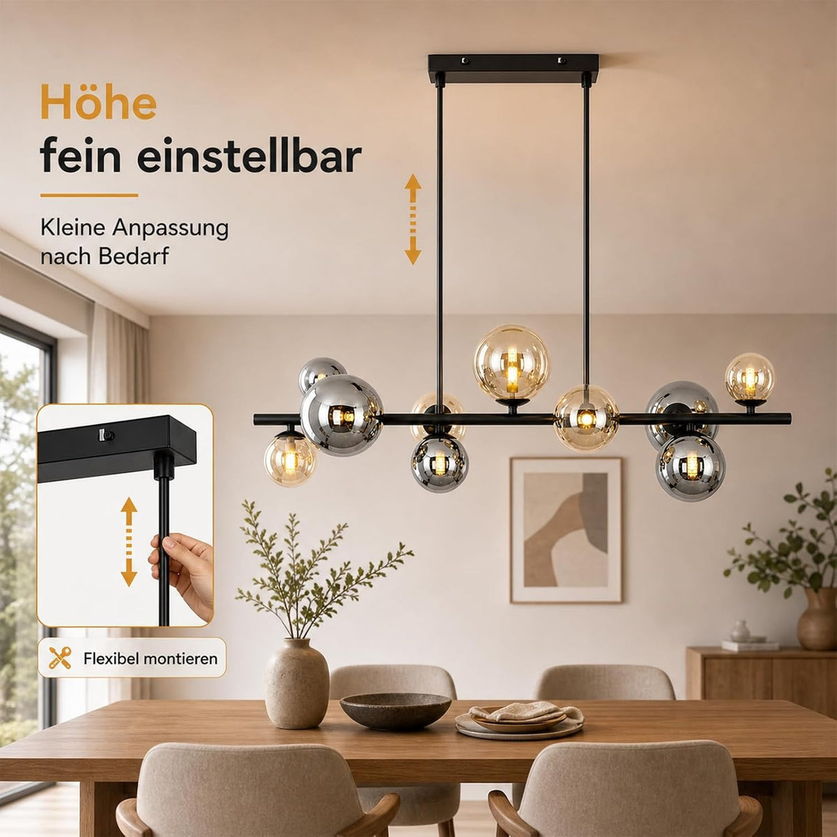 ZMH Pendelleuchte Esstisch Hängelampe Glas Esszimmerlampe 10 Flammig