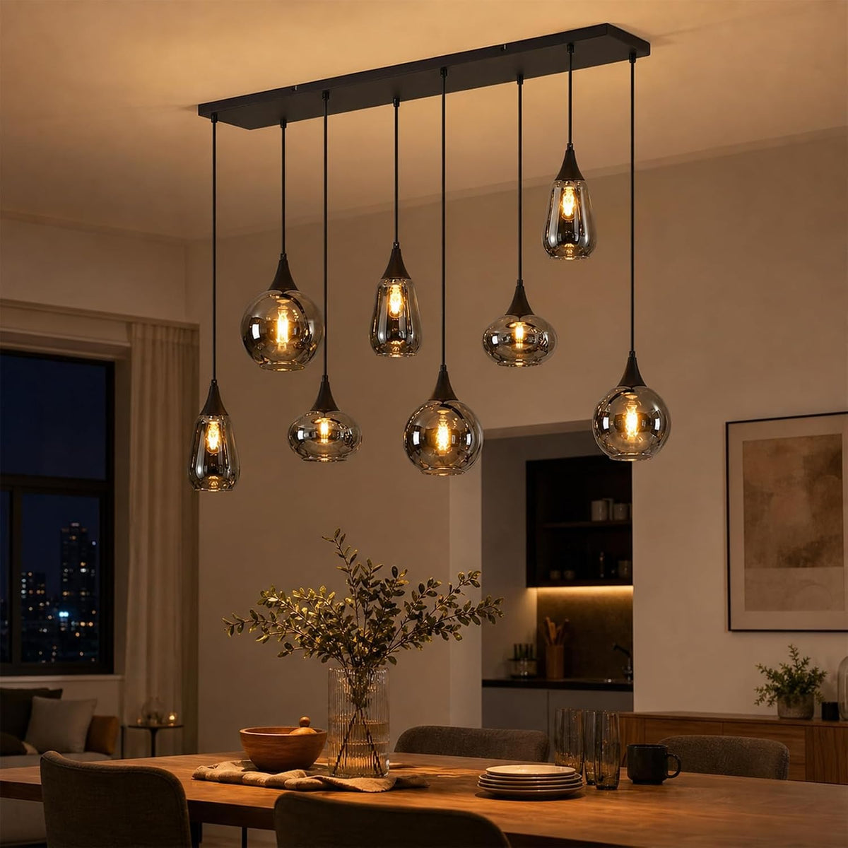ZMH Pendelleuchte Glas Hängelampe E27 Wohnzimmer 8 Flammig Küchenlampe