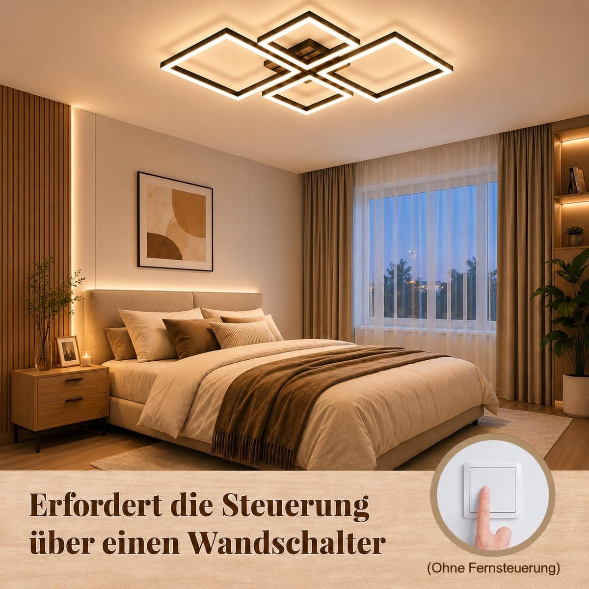 ZMH LED Deckenleuchte Wohnzimmer Deckenlampe 66CM Schwarz Wohnzimmerlampe