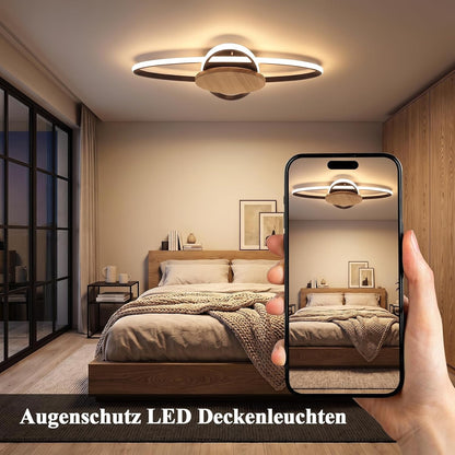ZMH Deckenlampe LED Holz Deckenleuchte Wohnzimmer 37W Schwarz Küchenlampe