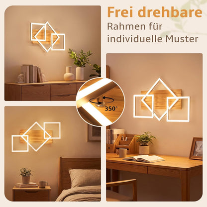 ZMH LED Deckenleuchte Holz Deckenlampe Wohnzimmer Dimmbar 3 Eckige Modern