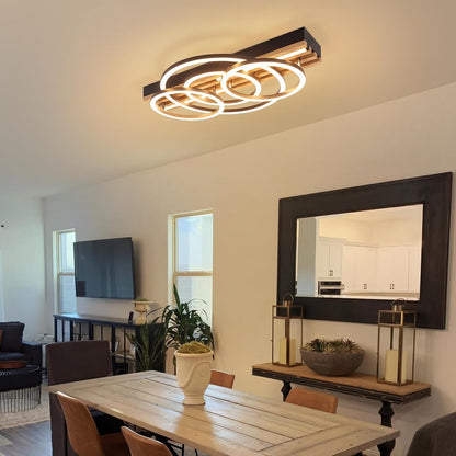 ZMH  LED Deckenleuchte Holz Dimmbar 50cm Deckenlampe Wohnzimmerlampe Modern