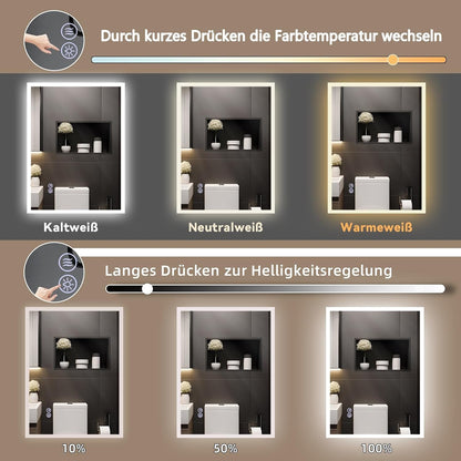 ZMH Badezimmerspiegel mit Beleuchtung,50x70cm Badspiegel mit Licht LED