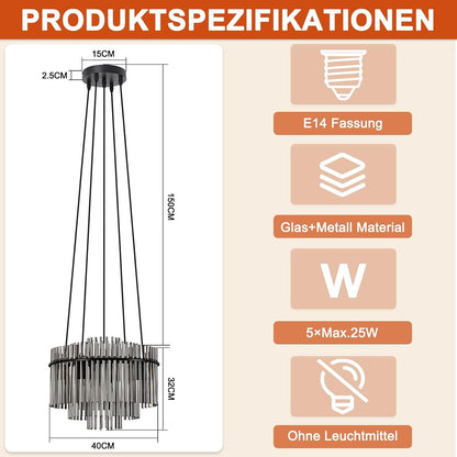 ZMH Hängelampe 5 Flammig Pendelleuchte Glas Hängeleuchte Modern