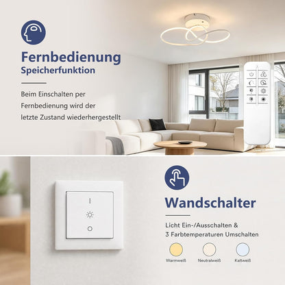 ZMH LED Deckenlampe Schlafzimmer Deckenleuchte 24W Modern Küchenlampe Weiß