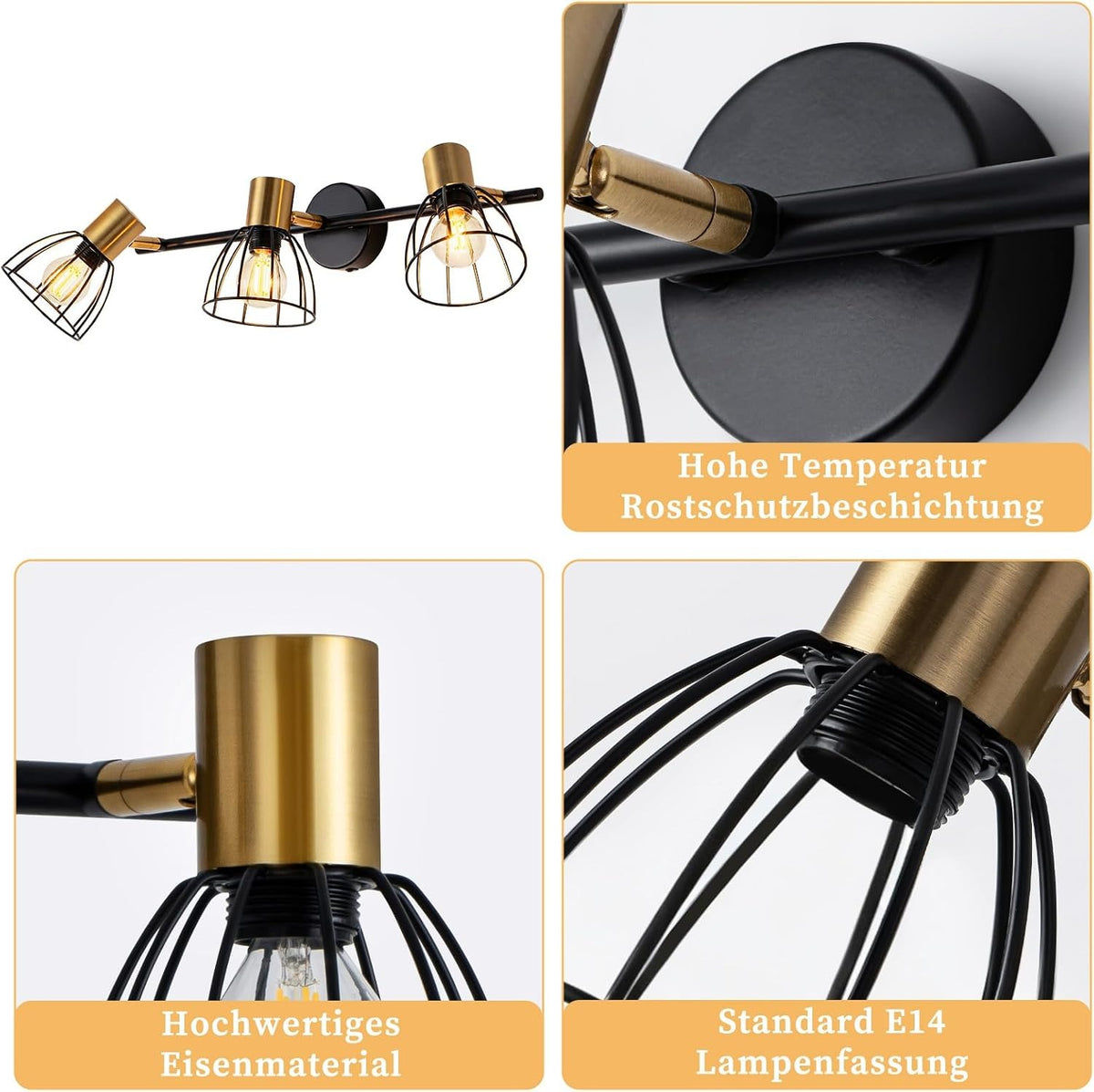 ZMH Wandleuchte Vintage Wandlampe Innen Schwarz Wandstrahler Flurlampe