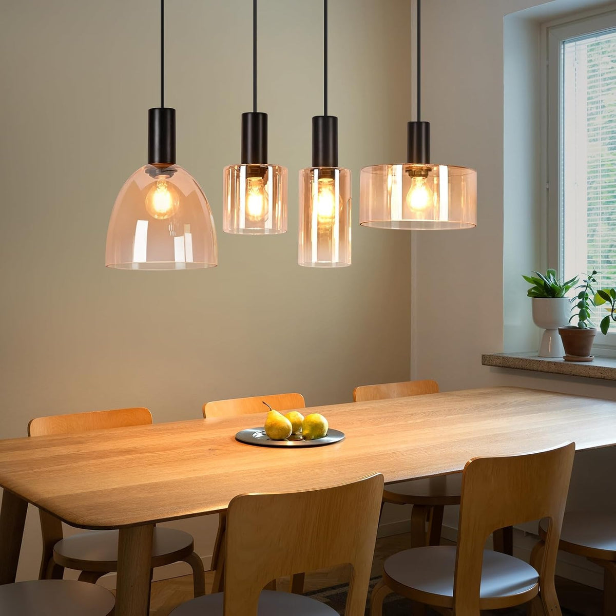 ZMH Pendellampe Esstisch Hängelampe 4 Flammig Glas Hängeleuchte