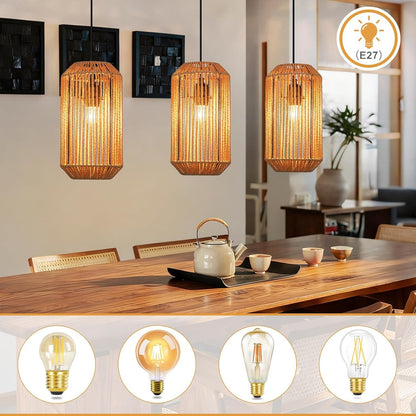 ZMH Pendelleuchte Boho Hängelampe Rattan Lampe Hängend Höhenverstellbar