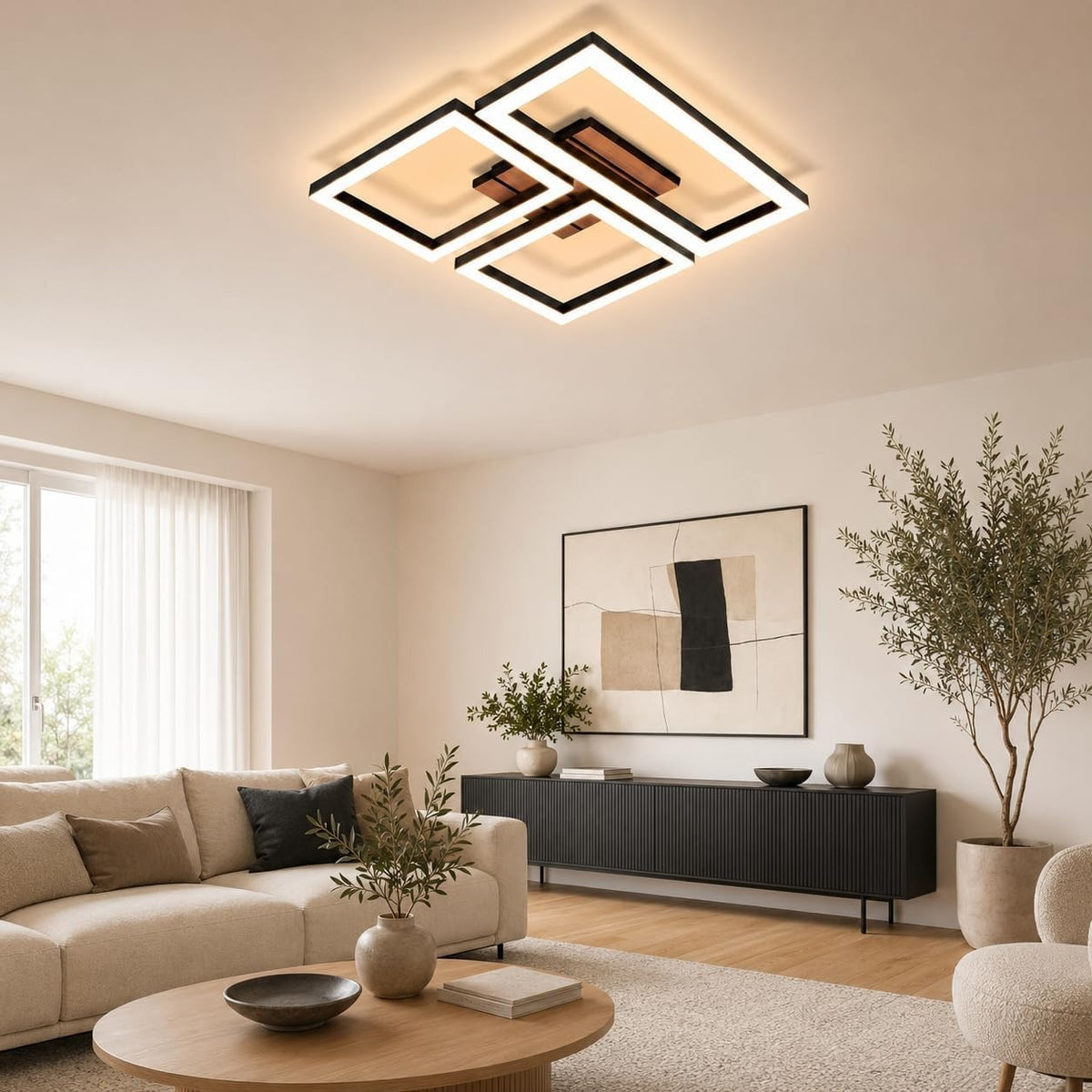 ZMH LED Deckenlampe Wohnzimmer Deckenleuchte Schwarz Wohnzimmerlampe 37cm