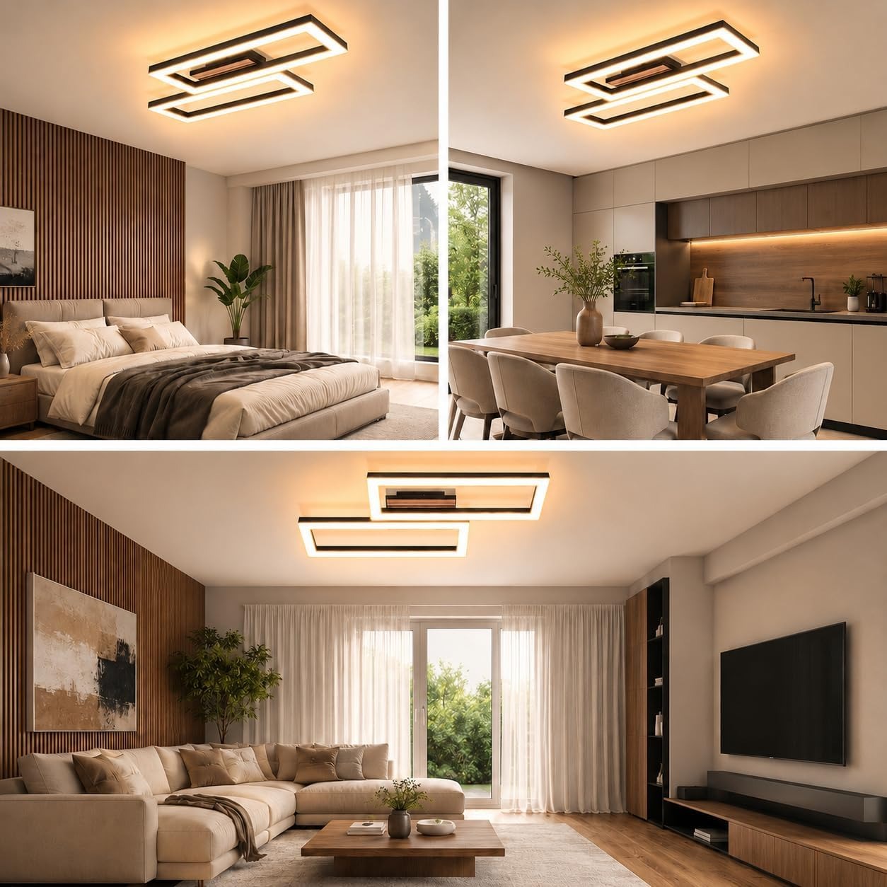 ZMH LED Deckenleuchte Schlafzimmer Deckenlampe 49CM Schwarz in Holzoptik