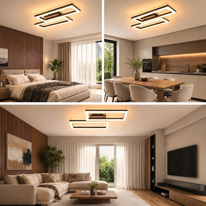 ZMH LED Deckenleuchte Schlafzimmer Deckenlampe 49CM Schwarz in Holzoptik