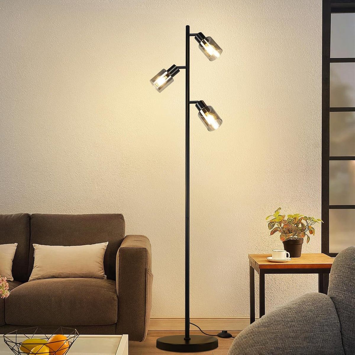 ZMH Stehlampe Vintage Wohnzimmer Schwarz: Stehleuchte Industrial