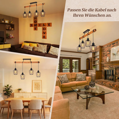 ZMH Vintage Deckenlampe Wohnzimmer Holz Deckenleuchte im Industrial Design