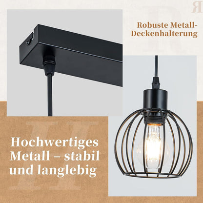 ZMH Pendelleuchte esstisch Holz Vintage E27 Hängelampe 3 flammig Industrial