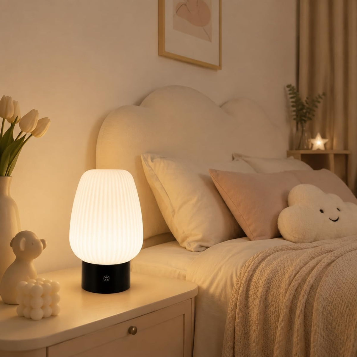 ZMH Nachttischlampe LED Tischlampe Akku - Tischleuchte Kabellos Aufladbar