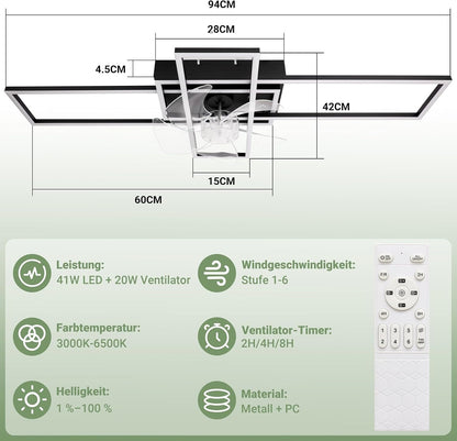 ZMH Deckenventilator mit Beleuchtung Deckenleuchte LED Deckenlampe